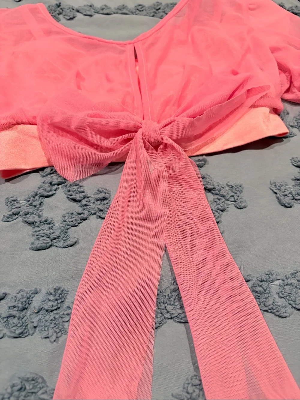 Kelle Pink Tie-Front Sheer Crop Top Child Large